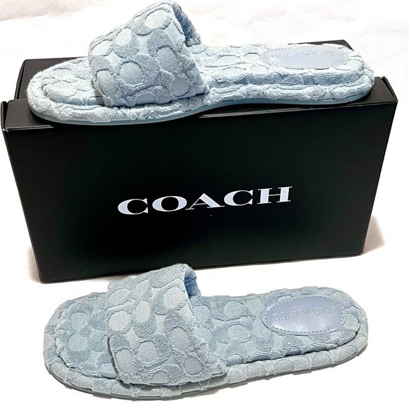 Coach Bridgett Sandal In Signature Terry Cloth Size 9.5 Aqua (Light Blue) - Picture 4 of 14